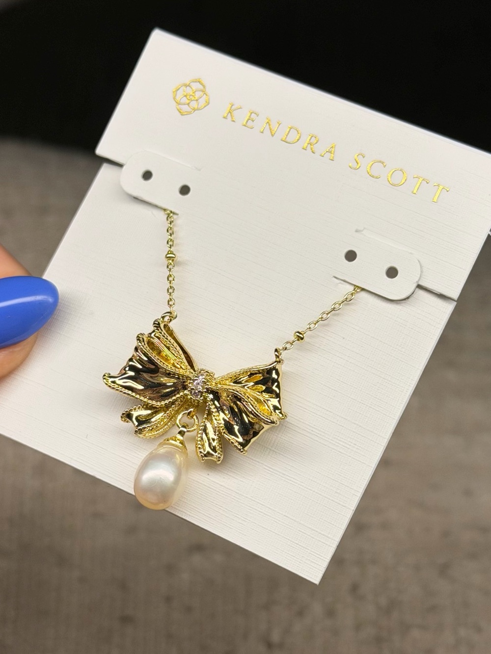Kendra Scott X LoveShackFancy Pearl Gold Bow Necklace